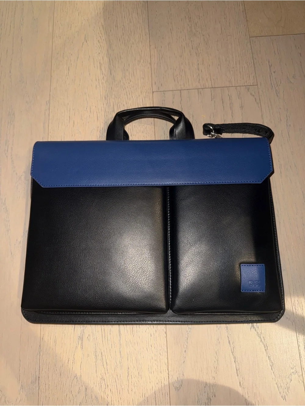 NWT Men's Two-Tone Black & Blue Faux Leather Urban Tech Laptop Briefcase Bag